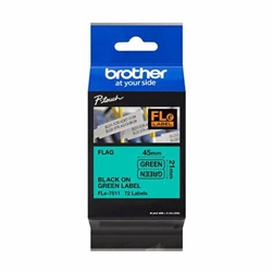 Brother FLE7511 Black Ink on Green Polyester Die-Cut Flag Labels 21mm x 45mm long