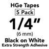 Brother HGES2115PK Black on White High Grade Tape 6mm x 8m (1/4" x 26'2") Pack of 5