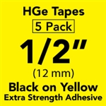 Brother HGES6315PK Black on Yellow High Grade Tape 12mm x 8m (1/2" x 26'2") Pack of 5