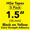Brother HGES6615PK Black on Yellow High Grade Tape 36mm x 8m (1 1/2" x 26'2") Pack of 5