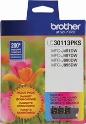 Brother LC30113PKS ( LC-30113PKS ) OEM Colour Inkjet Cartridges, Combo Pack