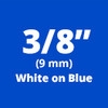 Brother TC64Z1 White on Blue Laminated Tape 9mm x 7.5m (3/8" x 25' long)