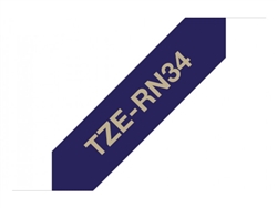 Brother TZeRN34 Gold on Navy Ribbon Labelling Tape 12mm x 4m (1/2" x 13') 