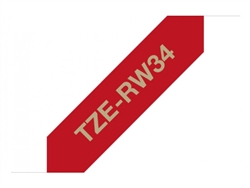 Brother TZeRW34 Gold on Red Ribbon Labelling Tape 12mm x 4m (1/2" x 13') 