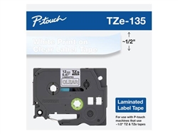 Brother TZe135G White on Clear Laminated Tape for Indoor and Outdoor Use 12mm x 8m (1/2" x 26'2") 
