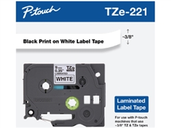 Brother TZe221G Black on White Laminated Tape for Indoor and Outdoor Use 9mm x 8m (3/8" x 26'2") 