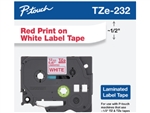 Brother TZe232 Red on White Laminated Tape for Indoor and Outdoor Use 12mm x 8m (1/2" x 26'2")  (Pack of 5)