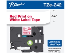 Brother TZe242G Red on White Laminated Tape for Indoor and Outdoor Use 18mm x 8m (3/4" x 26'2") 
