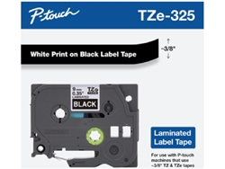 Brother TZe325 White on Black Laminated Tape for Indoor and Outdoor Use 9mm x 8m (3/8" x 26'2") 