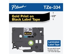 Brother TZe334 Gold on Black Laminated Tape for Indoor and Outdoor Use 12mm x 8m (1/2" x 26'2") (Pack of 2)