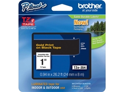 Brother TZe354 Gold on Black Laminated Tape for Indoor and Outdoor Use 24mm x 8m ( 1" x 26'2") (Pack of 2)