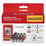 Canon PGI5 / CLI8 ( PGI-5 / CLI-8 ) ( 0628B027 ) OEM Combo Pack includes PGI-5, CLI-8 C/M/Y + Photo Paper
