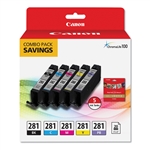 Canon CLI281 ( 2091C006 ) OEM Combo Pack inlcudes Black, Cyan, Magenta, Yellow and Photo Blue