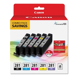 Canon CLI281 ( 2091C006 ) OEM Combo Pack inlcudes Black, Cyan, Magenta, Yellow and Photo Blue