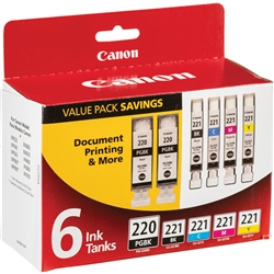 Canon PGI220 / CLI221 ( 2945B015 ) OEM Combo pack includes PGI220 / CLI221 Cyan, Magenta and Yellow (Pack of 6)