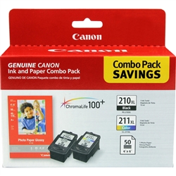 Canon CL211XL / PG210XL ( 2973B004 )  OEM Combo Pack includes Black, Colour and 50 Photo Paper