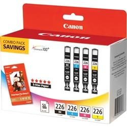 Canon CLI226BK ( 4546B007 ) OEM Combo Pack; 1 CLI-226 with photo paper