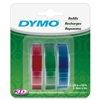 Dymo LT 3D Embossing Tape White on Blue/Green/Red 3-Pack 3/8" x 9'5" (9mm x 3m) - 1741671
