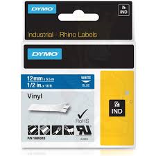 Dymo IND Vinyl Labels White on Blue 1/2" x 18' (12mm x 5m)  - 1805243