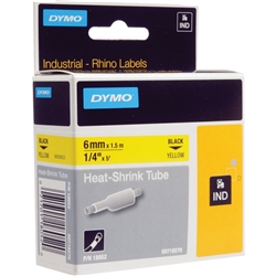 Dymo IND Heat-Shrink Tube Black on Yellow 1/4" x 5' (6mm x 1m) - 18052 / S0718310