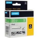 Dymo IND Permanent Vinyl Labels White on Green 1/2" x 18' (12mm x 5m)  - 1805414