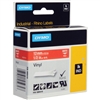 Dymo IND Permanent Vinyl Labels White on Red 1/2" x 18' (12mm x 5m)  - 1805416