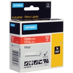 Dymo IND Permanent Vinyl Labels White on Red 1/2" x 18' (12mm x 5m)  - 1805416