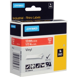 Dymo IND Permanent Vinyl Labels White on Red 1/2" x 18' (12mm x 5m)  - 1805416