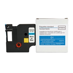 Dymo D1 Compatible Standard Labels Black on Blue 1/2" x 23' (12mm x 7m) - 45013 / S0720530