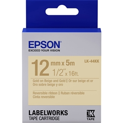 Epson LabelWorks LK 1/2" (12mm) x 16' (5m) Gold on Beige & Gold Reversible Ribbon Tape - LK-4BKK