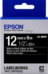 Epson LabelWorks LK 1/2" (12mm) x 30' (9m) White on Black Tape - LK-4BWV