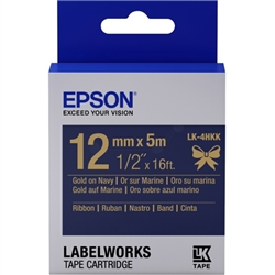 Epson LabelWorks LK 1/2" (12mm) x 16' (5m) Gold on Navy Ribbon Tape - LK-4HKK
