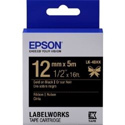 Epson LabelWorks LK 1/2" (12mm) x 16' (5m) Black on Beige Ribbon Tape - LK-4JBK