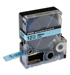 Epson LabelWorks LK 1/2" (12mm) x 16' (5m) Black on Sky Blue Ribbon Tape - LK-4LBK