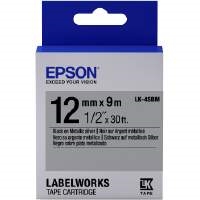 Epson LabelWorks LK 1/2" (12mm) x 30' (9m) Metallic Black on Metallic Silver Tape - LK-4SBM