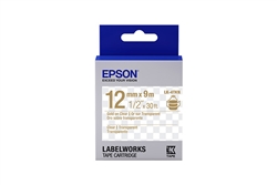 Epson LabelWorks LK 1/2" (12mm) x 30' (9m) Gold on Clear Standard Tape - LK-4TKN