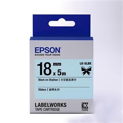 Epson LabelWorks LK 3/4" (18mm) x 16' (5m) Black on Sky Blue Ribbon Tape - LK-5LBK