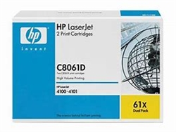 HP C8061D ( 61X ) OEM Black High Capacity Laser Toner Cartridge; 10,000 Pgs; Pack of 2