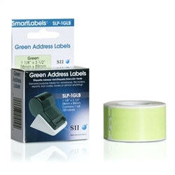 Seiko SLP-1GLB Green Address Labels 1 1/8" X 3 1/2" (130 Labels per roll / 1 roll per box)